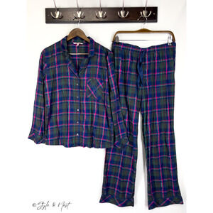 Vintage Victoria Secret Plaid Gingham Pajama Set Lounge Cotton Pink VS Medium